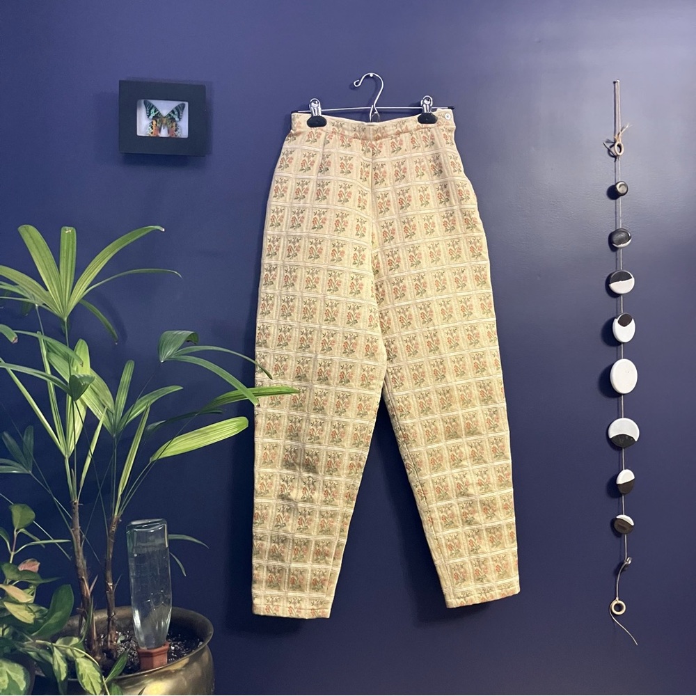 Vintage Yellow-Gold Floral Tapestry Pants